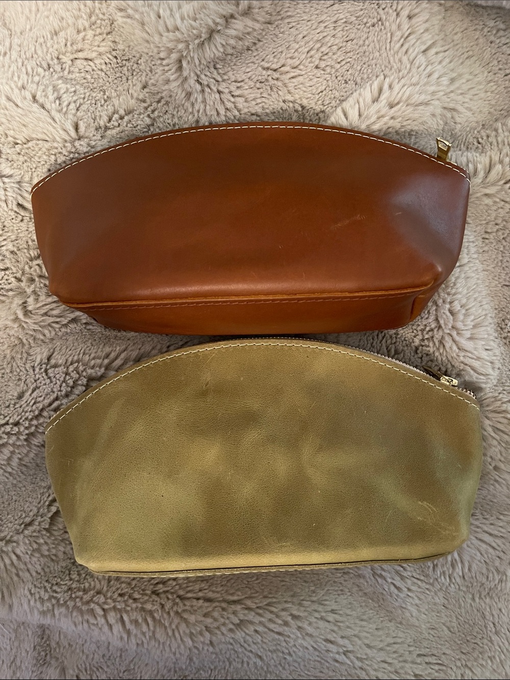 Two Portland leather eclipse makeup zippered pouches - Anjou and honey